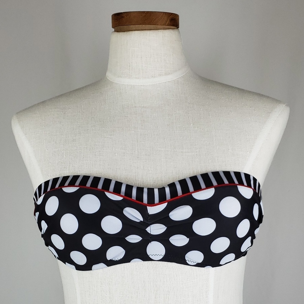 Black and White Polkadot Bandeau Swim Top Jr Large